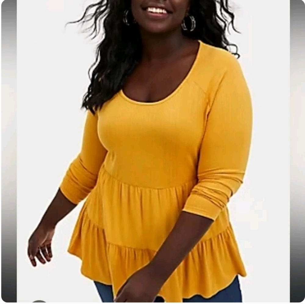 Torrid Ribbed Tiered Babydoll Long Sleeve Top Size 1X NWT